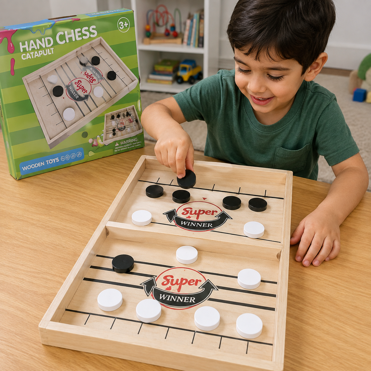 لعبة الشطرنج السريع الخشبية للأطفال | Wooden Hand Chess Catapult Game