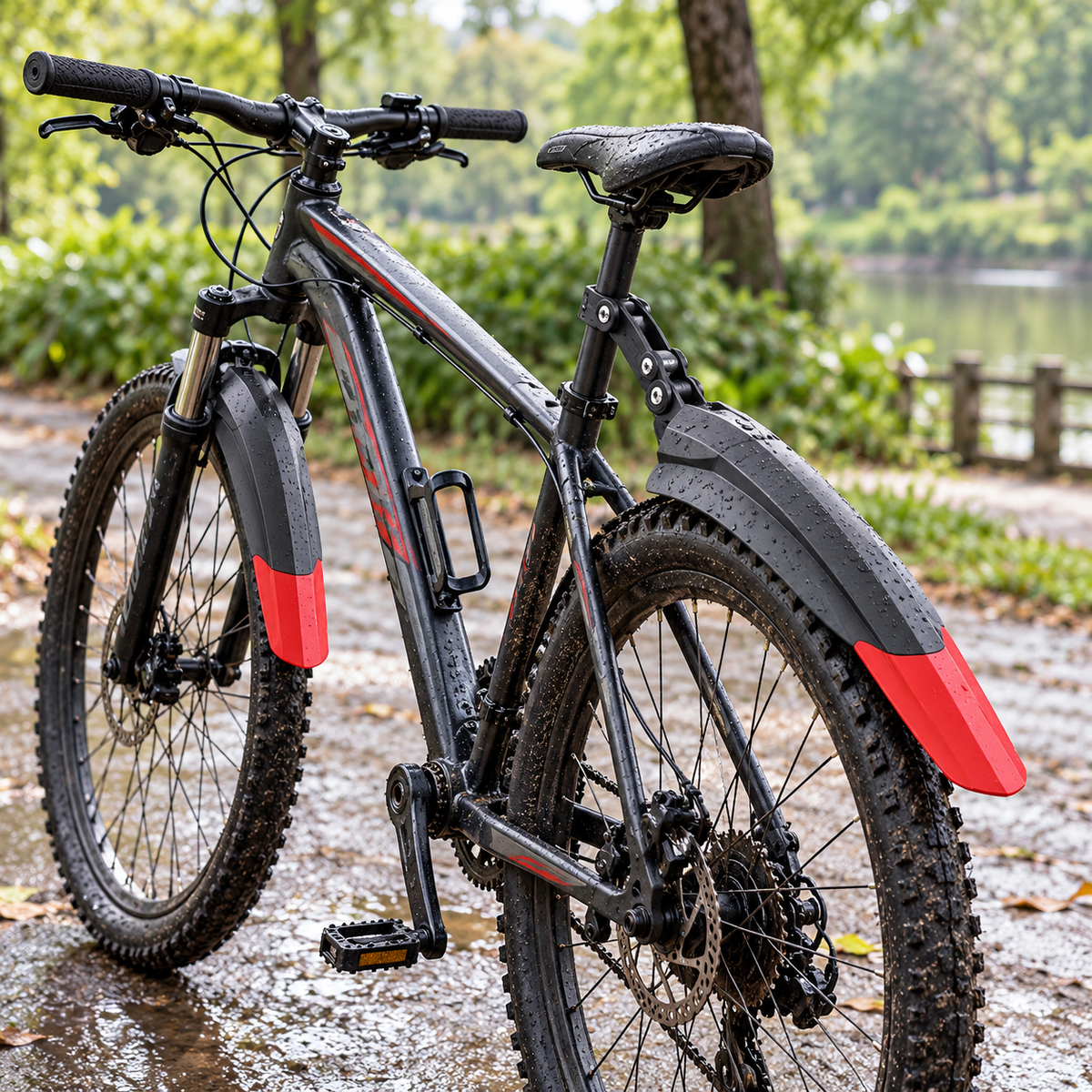 طقم رفارف دراجة أسود وأحمر 4019-055 Bicycle Mudguard Set Black & Red