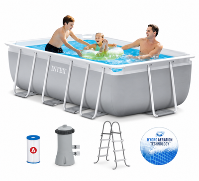مسبح INTEX Prism Frame Rectangular Premium Pool Set بإطار معدني مع مضخة وسلم بحجم 3.00m × 1.75m × 80cm
