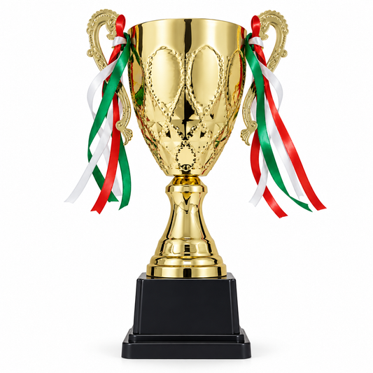 كأس بطولة ذهبي بأشرطة ملونة | Golden Championship Trophy Cup with Ribbons