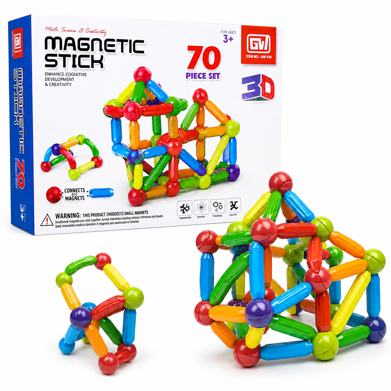 لعبة تركيب مغناطيسية 70 قطعة | Magnetic Stick 70 Pieces Set