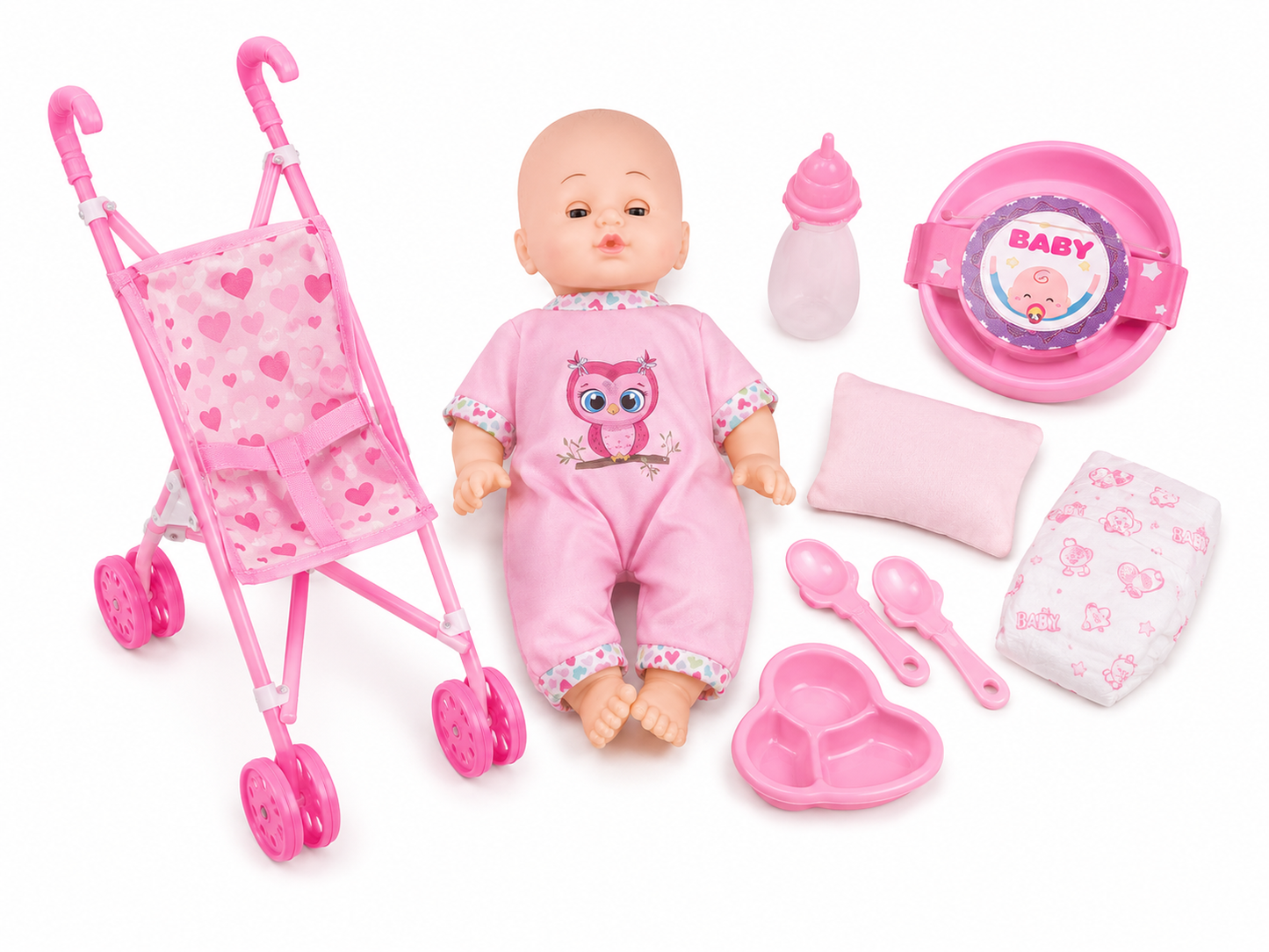 دمية طفل مع عربة | Cute Baby Doll with Stroller Playset