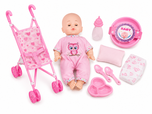 دمية طفل مع عربة | Cute Baby Doll with Stroller Playset
