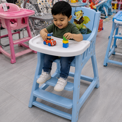 كرسي طعام بلاستيكي مرتفع للأطفال بصينية – أزرق | Kids Plastic High Chair