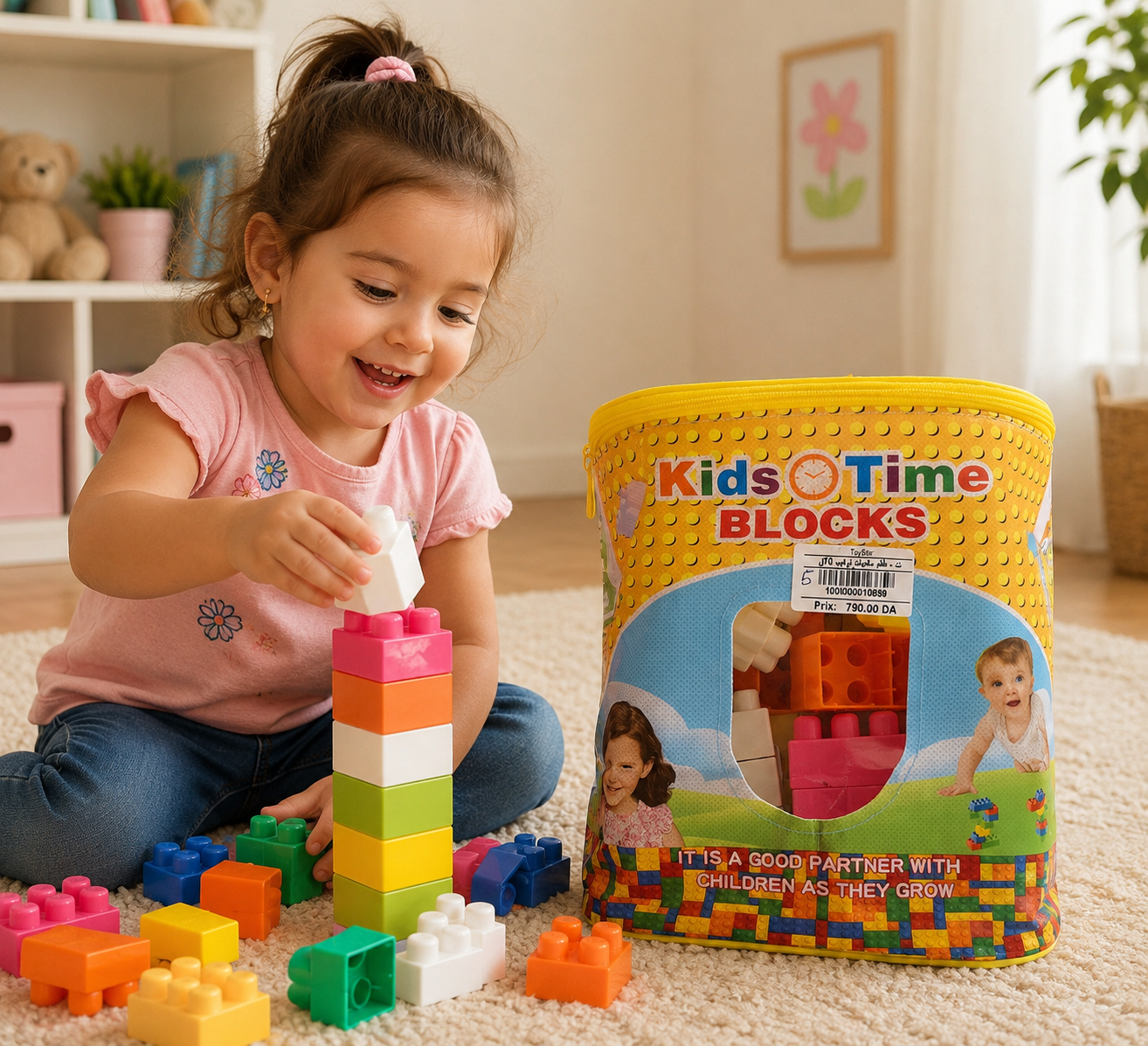 طقم مكعبات تركيب للأطفال 70 قطعة | Kids Time Blocks 70-Piece Building Set