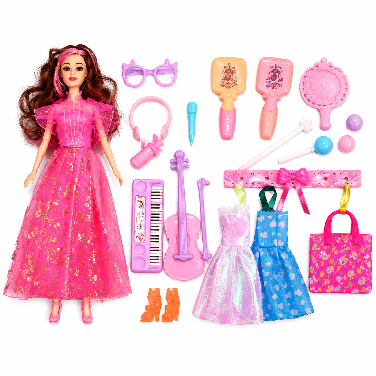 طقم دمية أزياء مع ملابس وإكسسوارات | Fashion Beautiful Doll Set