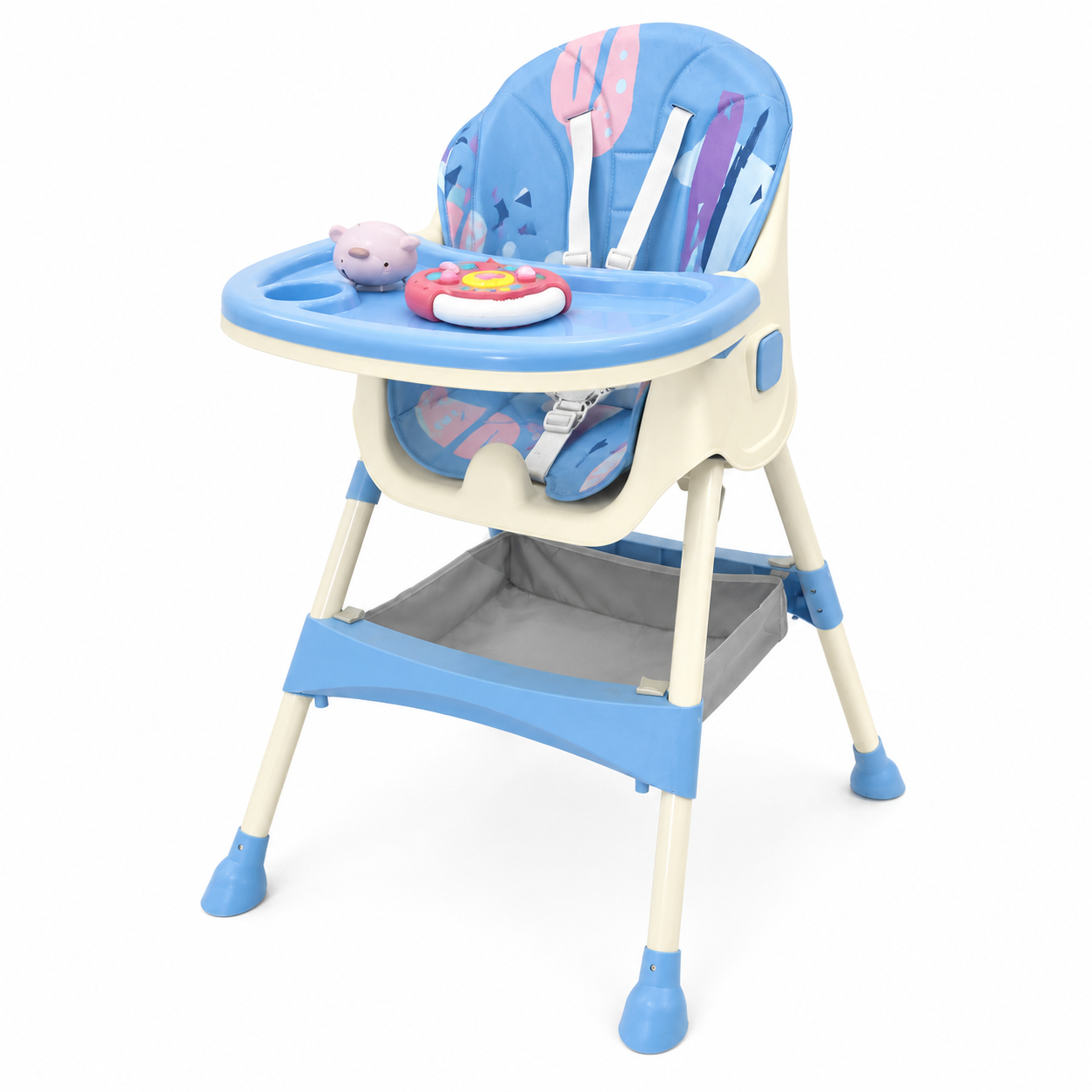 كرسي طعام للأطفال بمقعد مبطّن وسلة تخزينأزرق | Baby High Chair