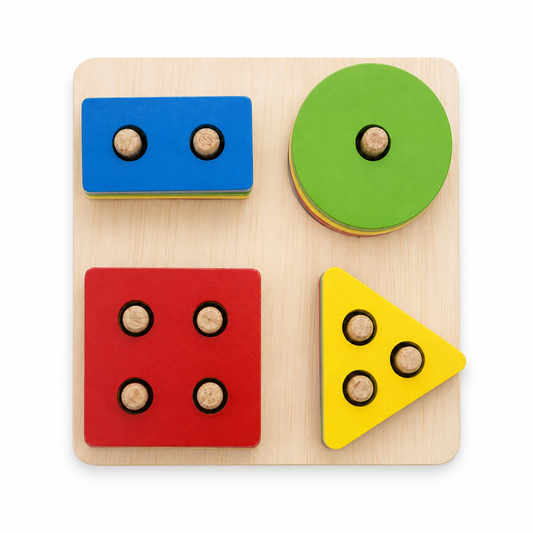 لعبة الأشكال الهندسية الخشبية بالأعمدة | Wooden Shape Sorter Board