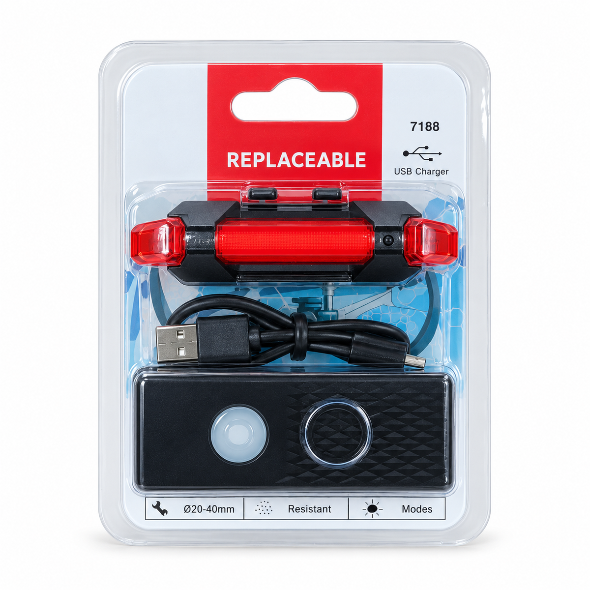 ضوء دراجة قابل للشحن 7188 بـ3 أوضاع إضاءة | 7188 Rechargeable Bicycle Light