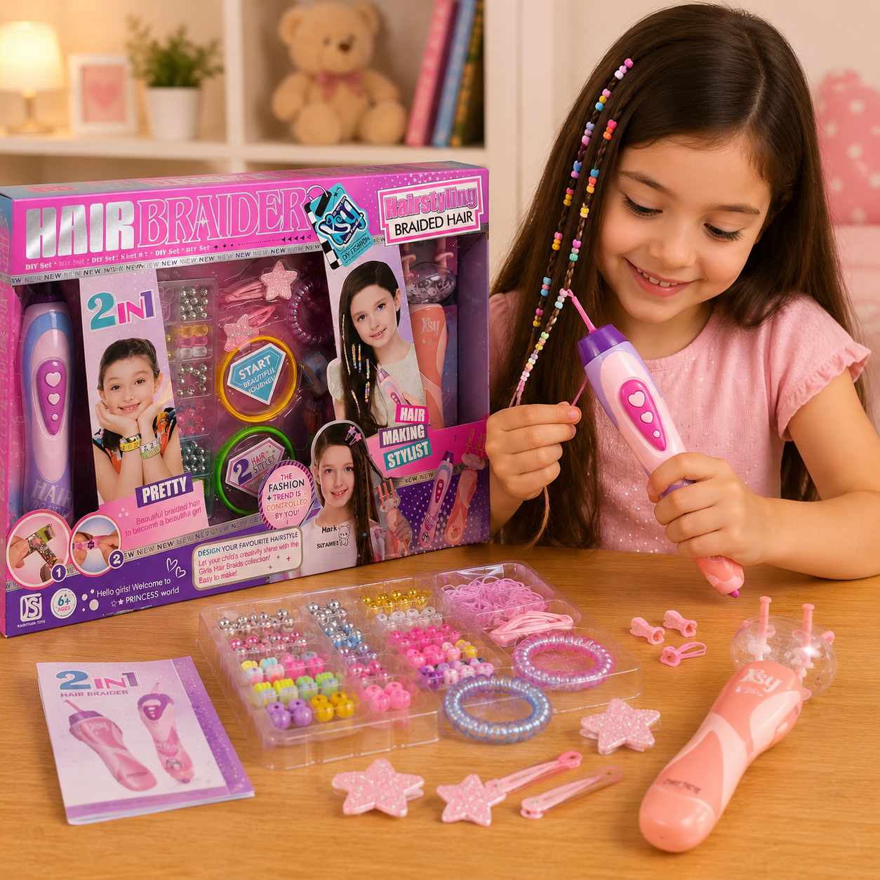 طقم تزيين الشعر في1 | Hair Braider 2 in 1 Hairstyling Set