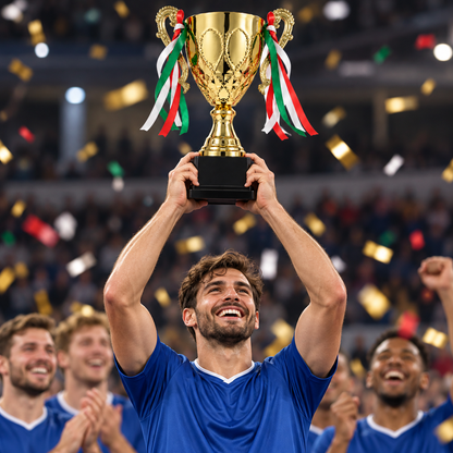 كأس بطولة ذهبي بأشرطة ملونة | Golden Championship Trophy Cup with Ribbons