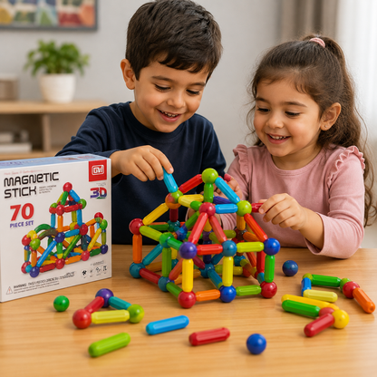 لعبة تركيب مغناطيسية 70 قطعة | Magnetic Stick 70 Pieces Set