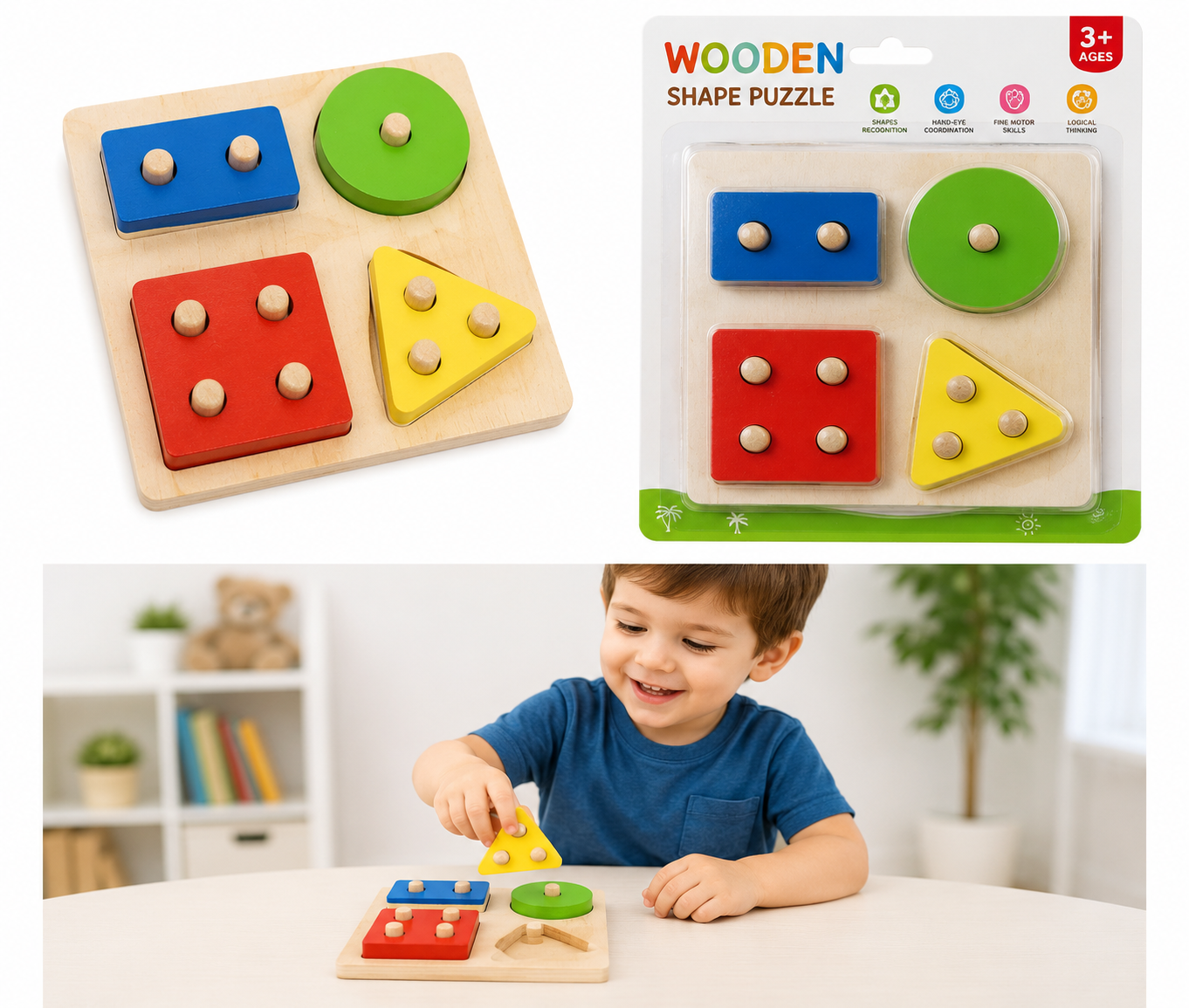 لعبة الأشكال الهندسية الخشبية بالأعمدة | Wooden Shape Sorter Board