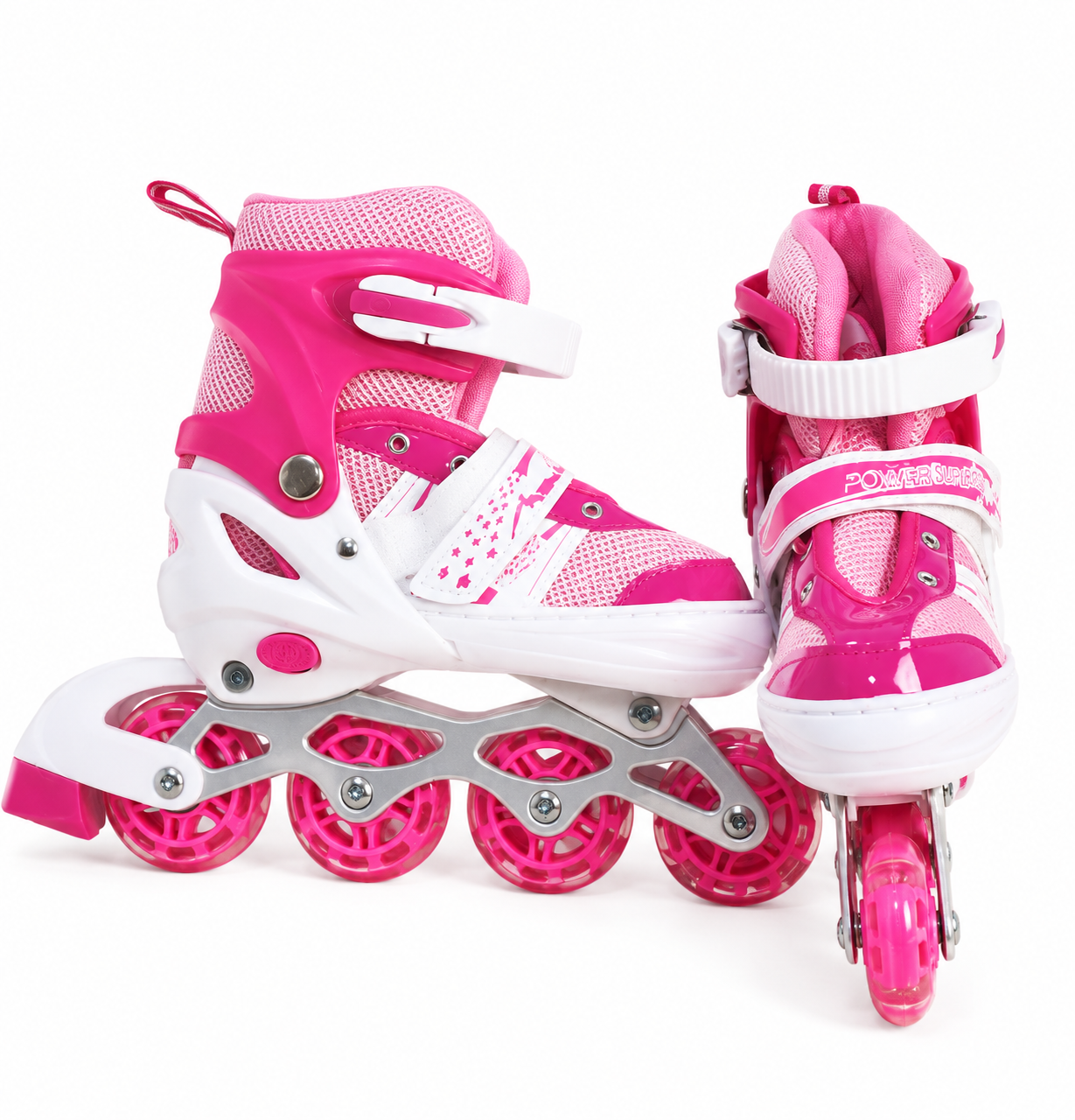 حذاء تزلج خطي وردي للأطفال مع أحزمة أمان | Pink Kids Inline Roller Skates with Safety Buckles