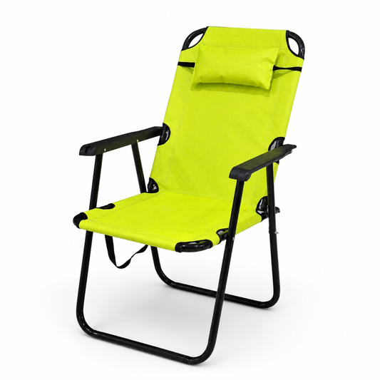 كرسي استرخاء قابل للطي للرحلات والحديقة مع وسادة رأس | Foldable Outdoor Relax Chair with Head Pillow