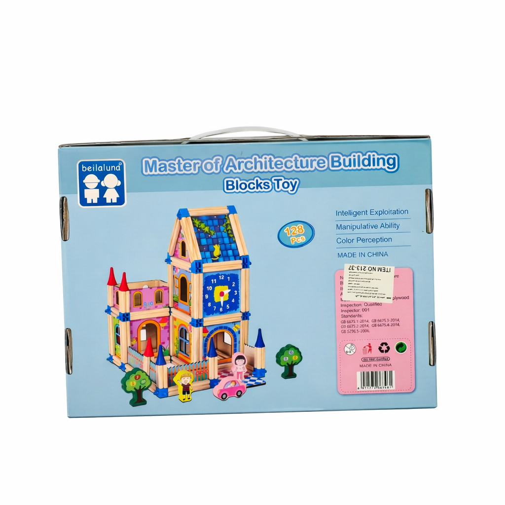 مكعبات بناء القصر الخشبي للأطفال 128 قطعة – Wooden Castle Building Blocks 128 PCS