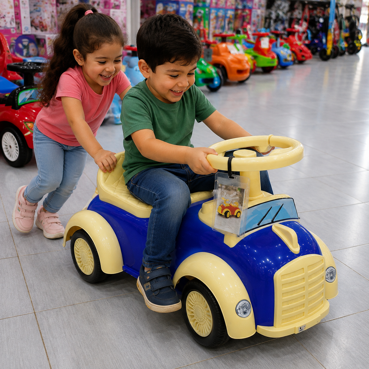 سيارة دفع للأطفال بتصميم كلاسيكي أزرق | Classic Ride On Car