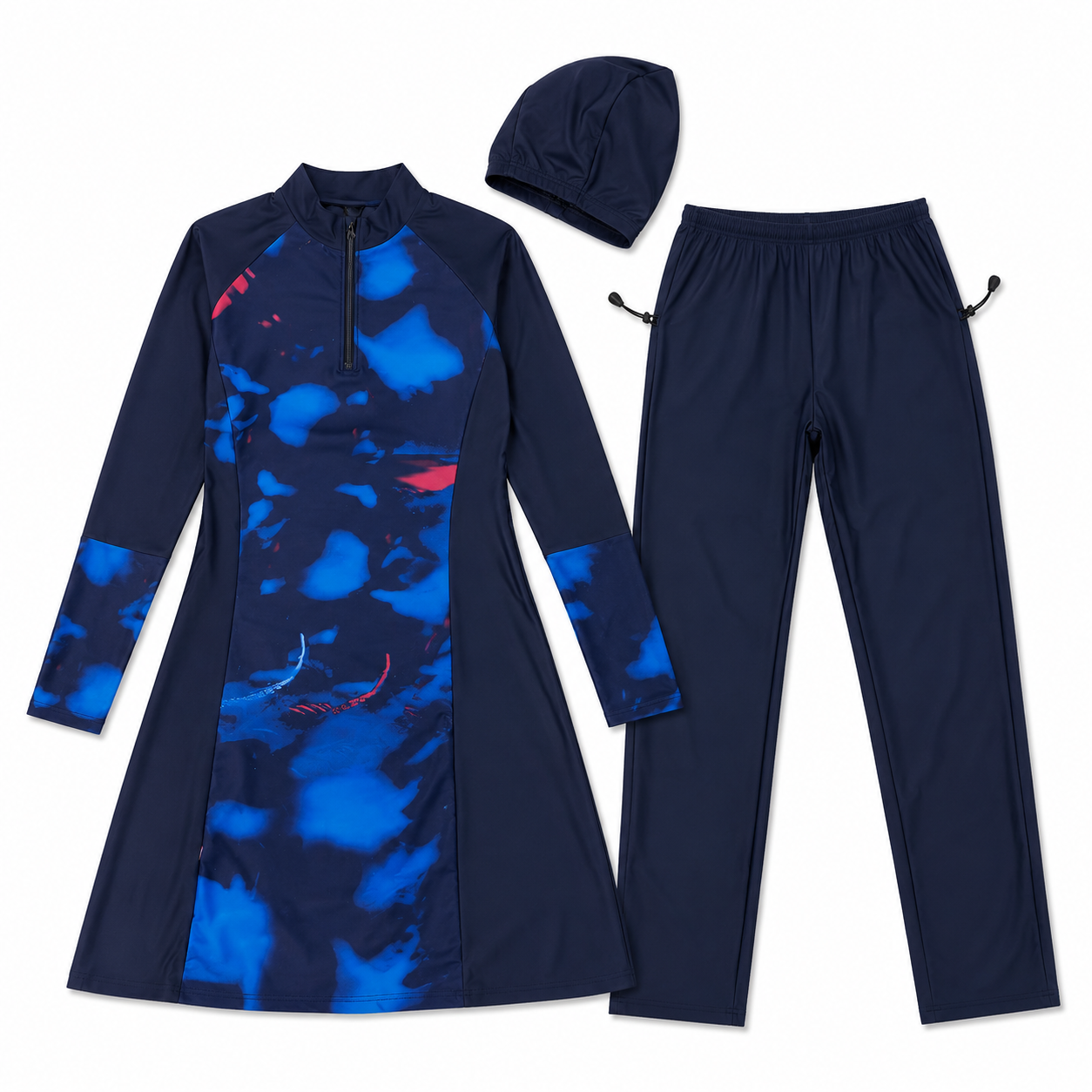 بدلة سباحة محتشمة نسائية مع قبعة – مقاس 2XL | Modest Women Swimwear Set with Cap