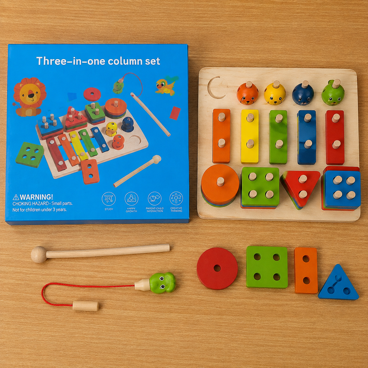 🧩 لعبة تعليمية خشبية 3 في 1 | Three-in-One Wooden Learning Set