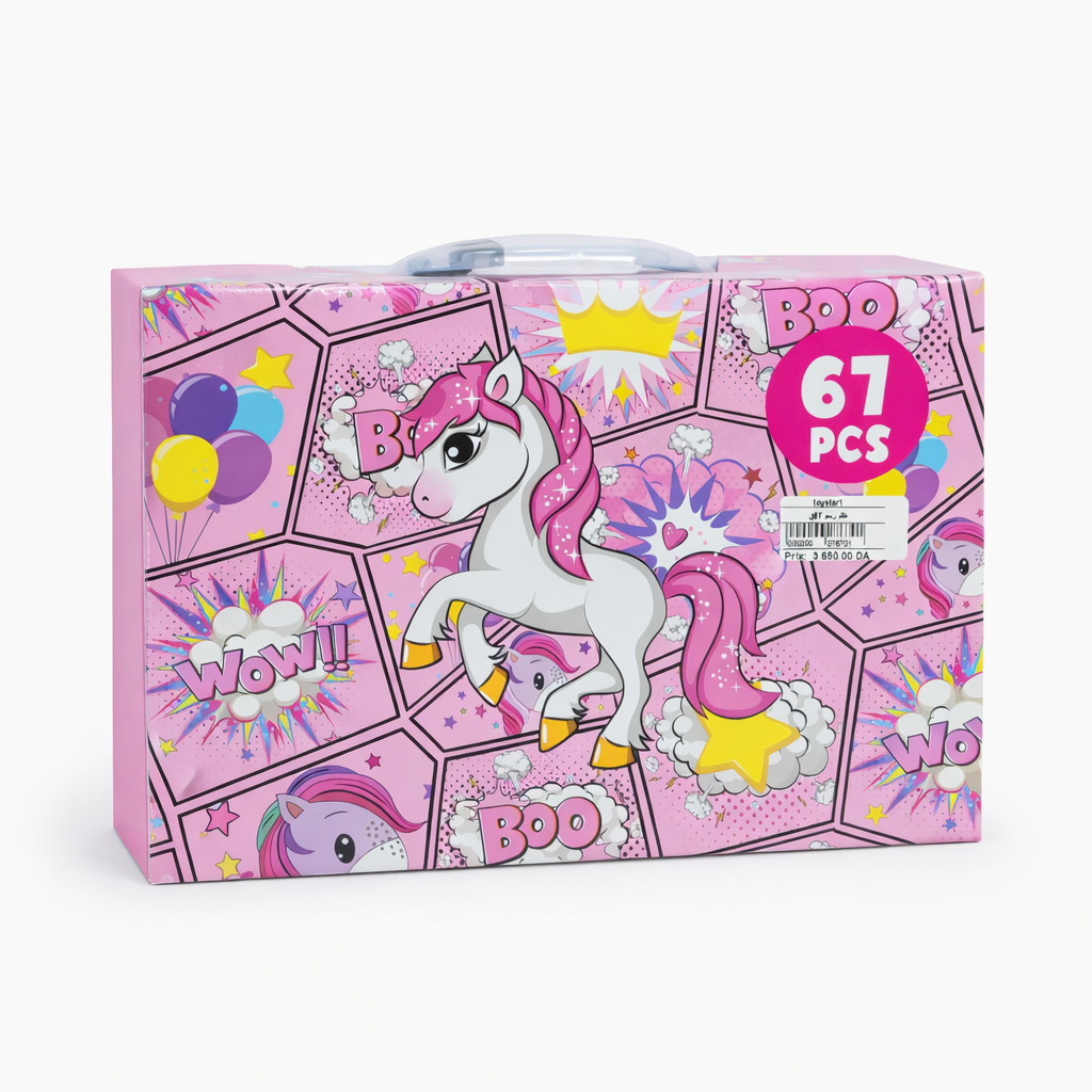 حقيبة رسم وتلوين للأطفال – Kids Art Set in Pink Case مجموعة فنية متكاملة تمنح الأطفال تجربة ممتعة في الرسم، التلوين، والإبداع كل يوم