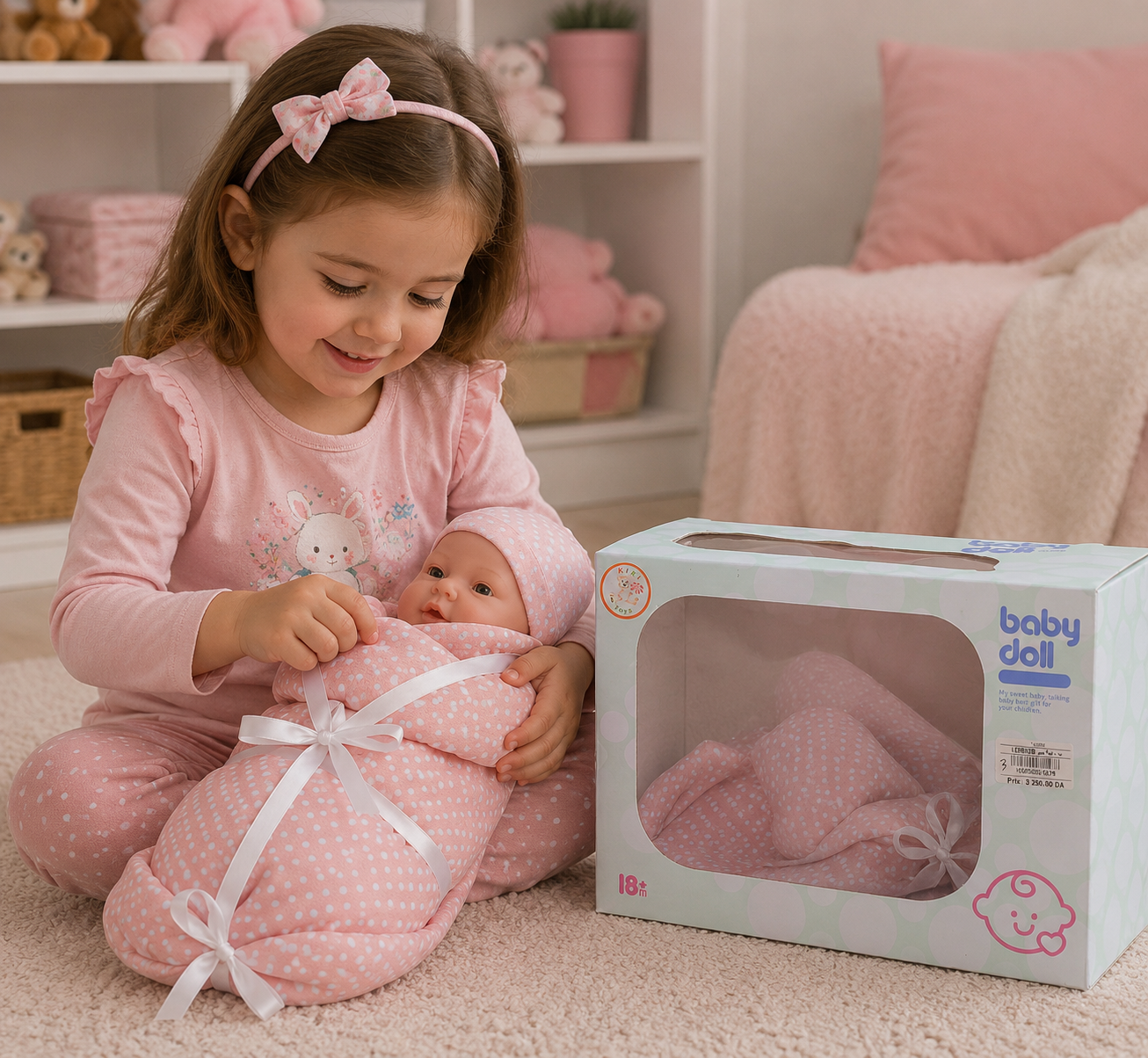 دمية طفل حديث الولادة مع وسادة حمل | Baby Doll with Soft Carry Nes