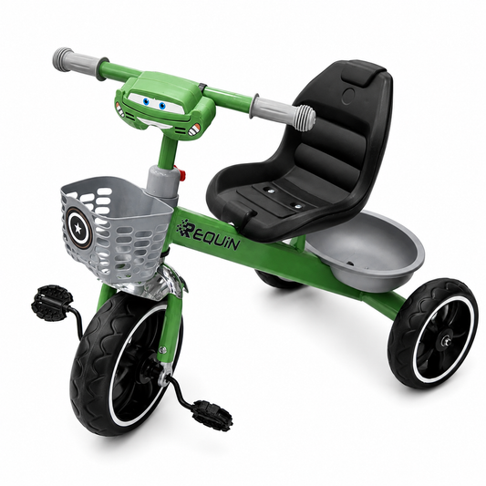 دراجة أطفال ثلاثية العجلات REQUIN بالسلة والضوء – أخضر | Kids Tricycle