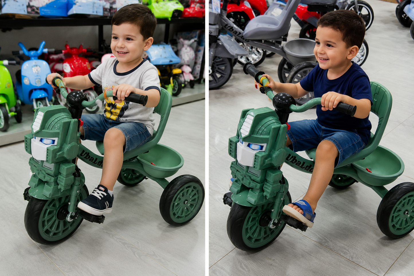 دراجة أطفال ثلاثية العجلات UBALDO بواجهة الروبوت – أخضر | Kids Tricycle