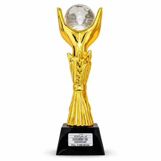 كأس رياضي ذهبي بكرة أرضية زجاجية 2110-3 | Golden Trophy with Crystal Globe
