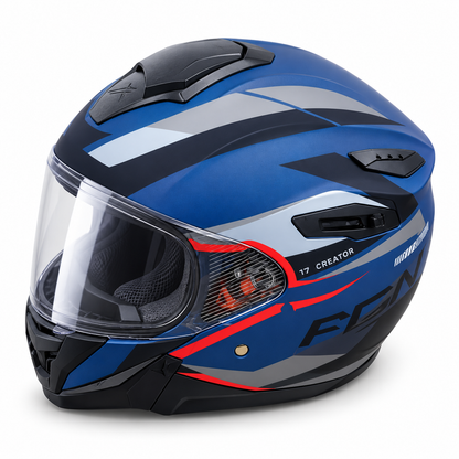 خوذة دراجة نارية 887 بزجاج واقٍ – أزرق وأحمر 887 Motorcycle Helmet with Visor