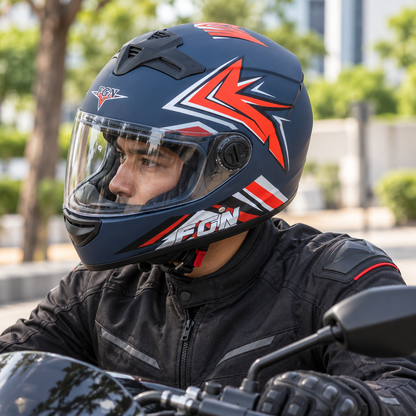 خوذة دراجة نارية FGN-816 بزجاج واقٍ – أسود وبرتقالي FGN-816 Motorcycle Helmet with Visor