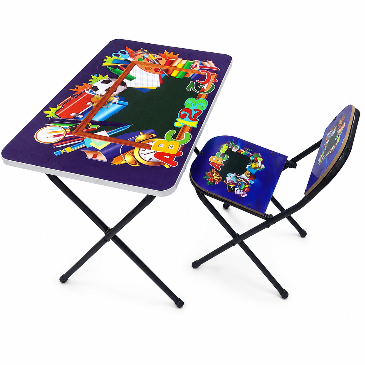 طقم طاولة وكرسي مدرسي قابل للطي بطبعة ABC | Folding Kids Study Desk Set