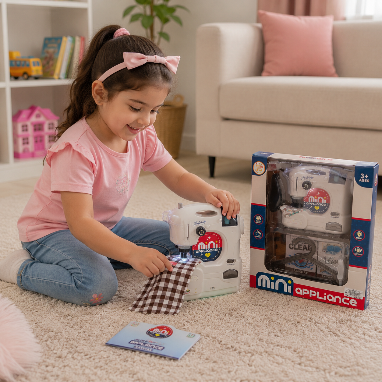 ماكينة خياطة أطفال مع إضاءة وإكسسوارات | Mini Appliance Toy Sewing Machine Set