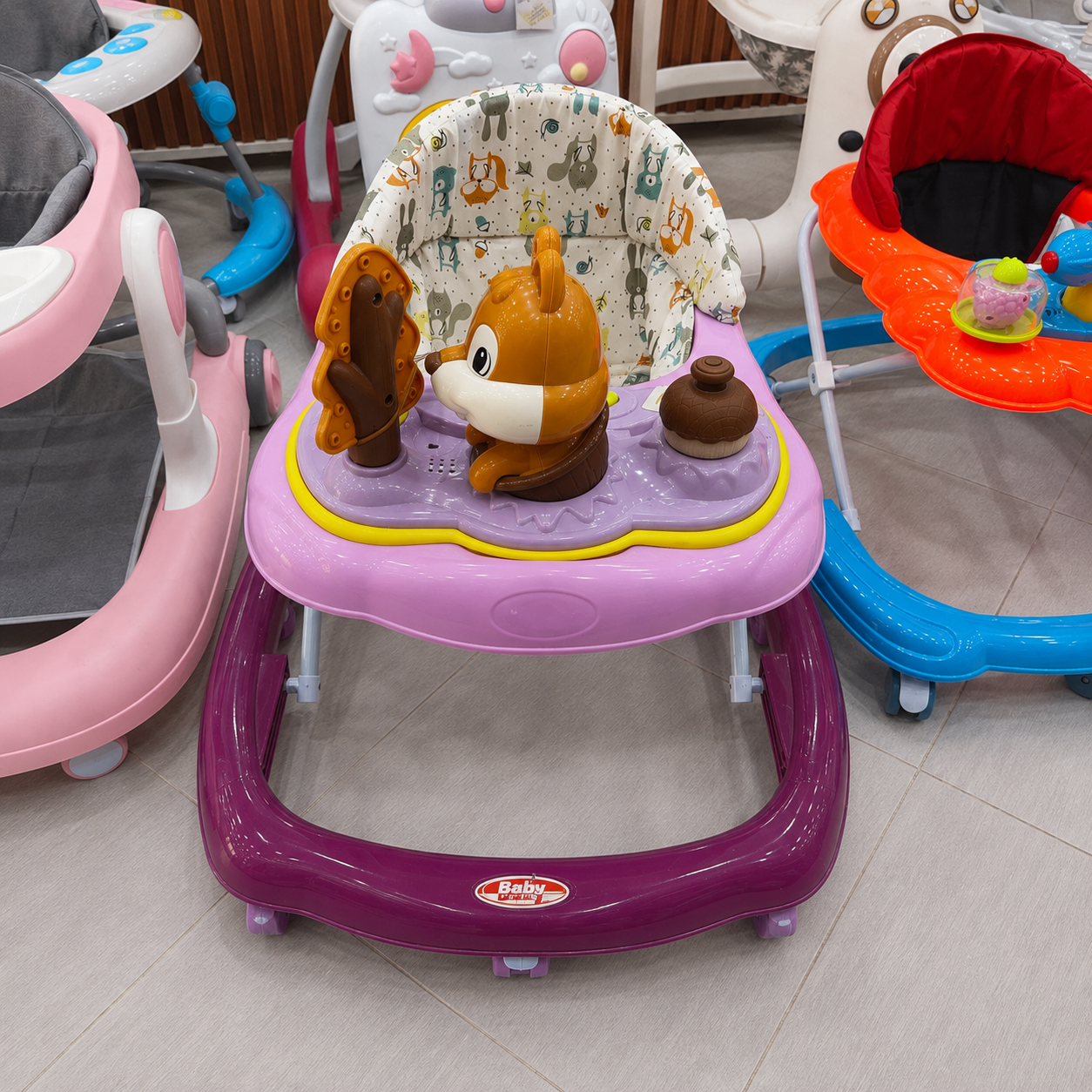 مشاية أطفال بألعاب تفاعلية وتصميم السنجاب | Interactive Baby Walker
