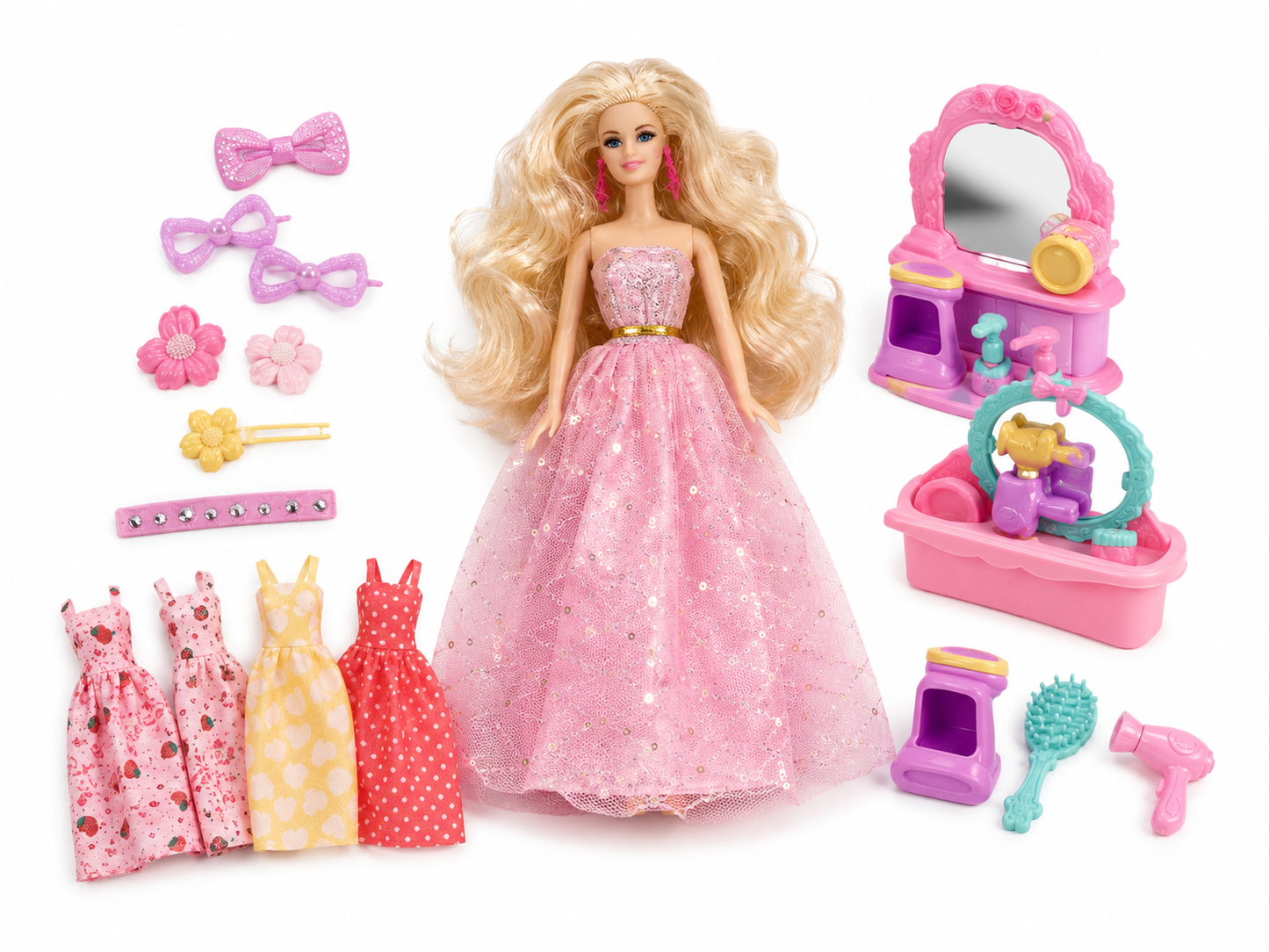 طقم دمية أميرة مع ملابس وإكسسوارات | Princess Doll Fashion Playset