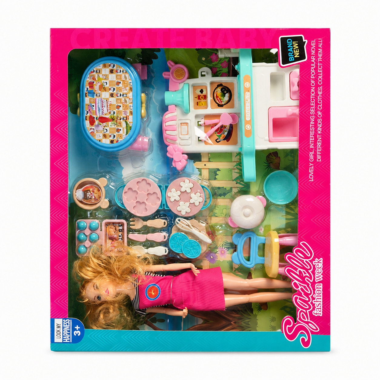 طقم دمية مع مطبخ وإكسسوارات | Sparkle Fashion Week Doll Kitchen Set