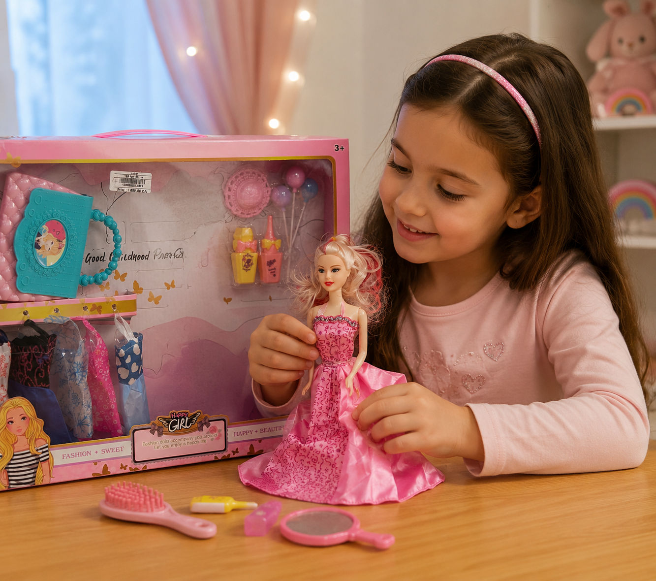 طقم دمية أزياء مع ملابس وإكسسوارات | Happy Girl Fashion Doll Set
