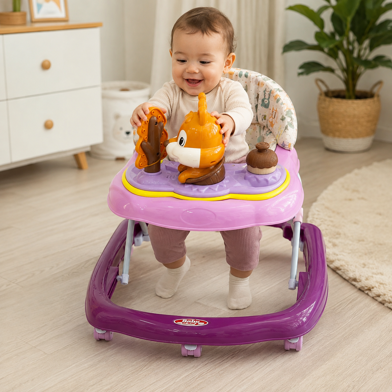 مشاية أطفال بألعاب تفاعلية وتصميم السنجاب | Interactive Baby Walker
