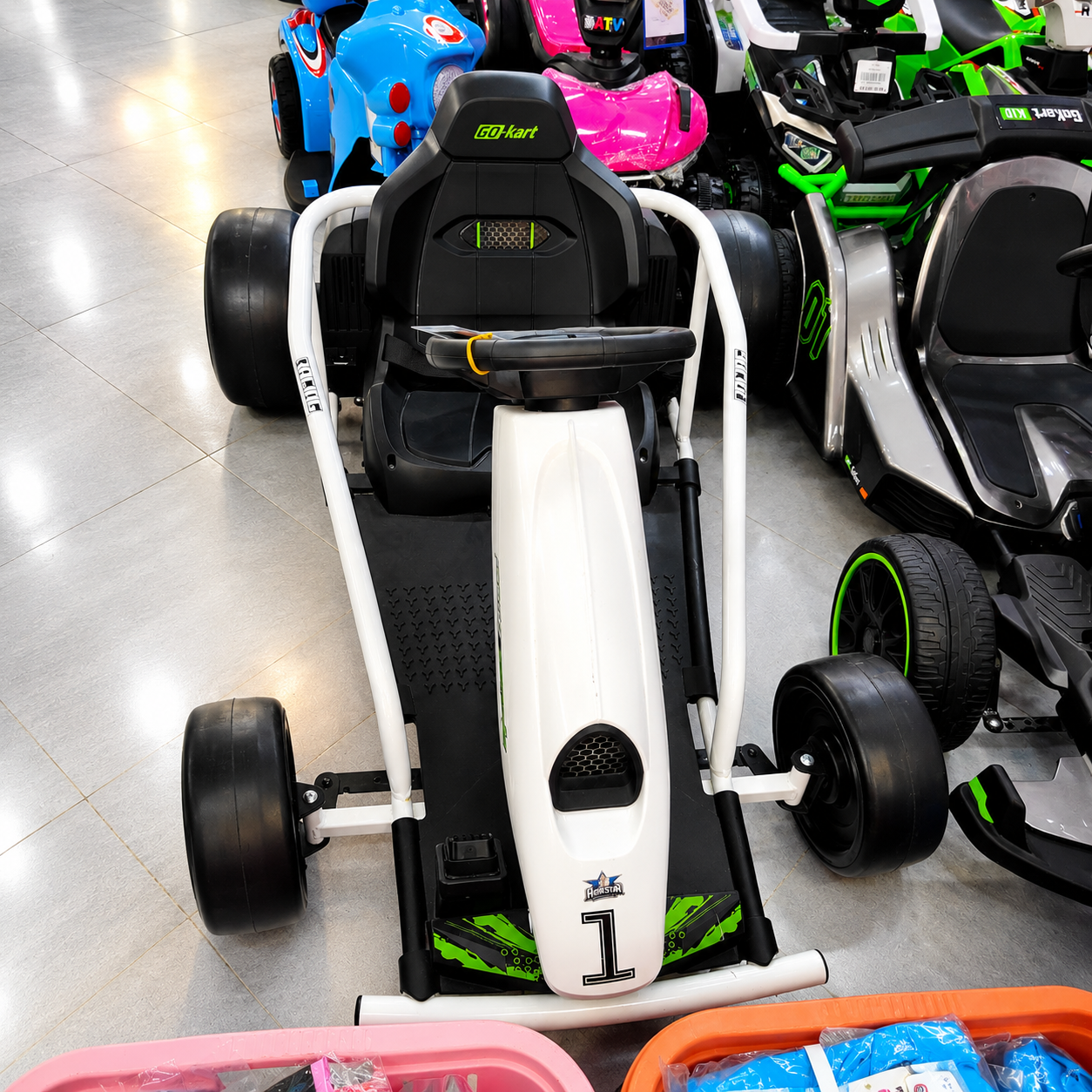 سيارة كارتينغ كهربائية للأطفال Go-Kart Drift – أبيض وأخضر | Electric Go-Kart