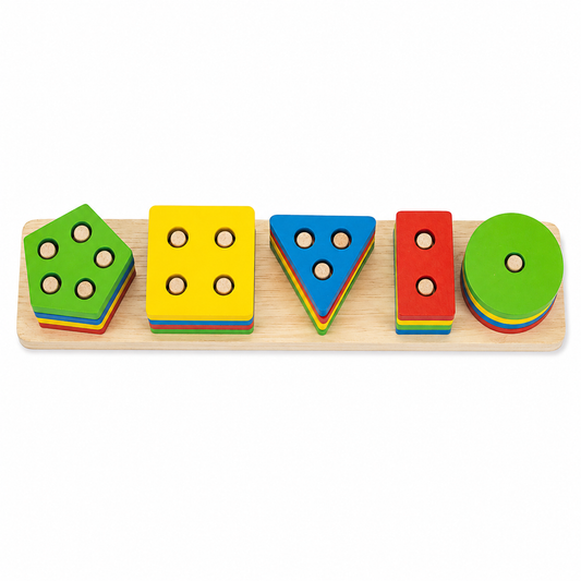 عبة الأشكال الهندسية الخشبية بالأعمدة | Wooden Geometric Shape Sorting Board
