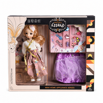 دمية مع ملابس وإكسسوارات +3 سنوات | Pretty Cute Doll Set
