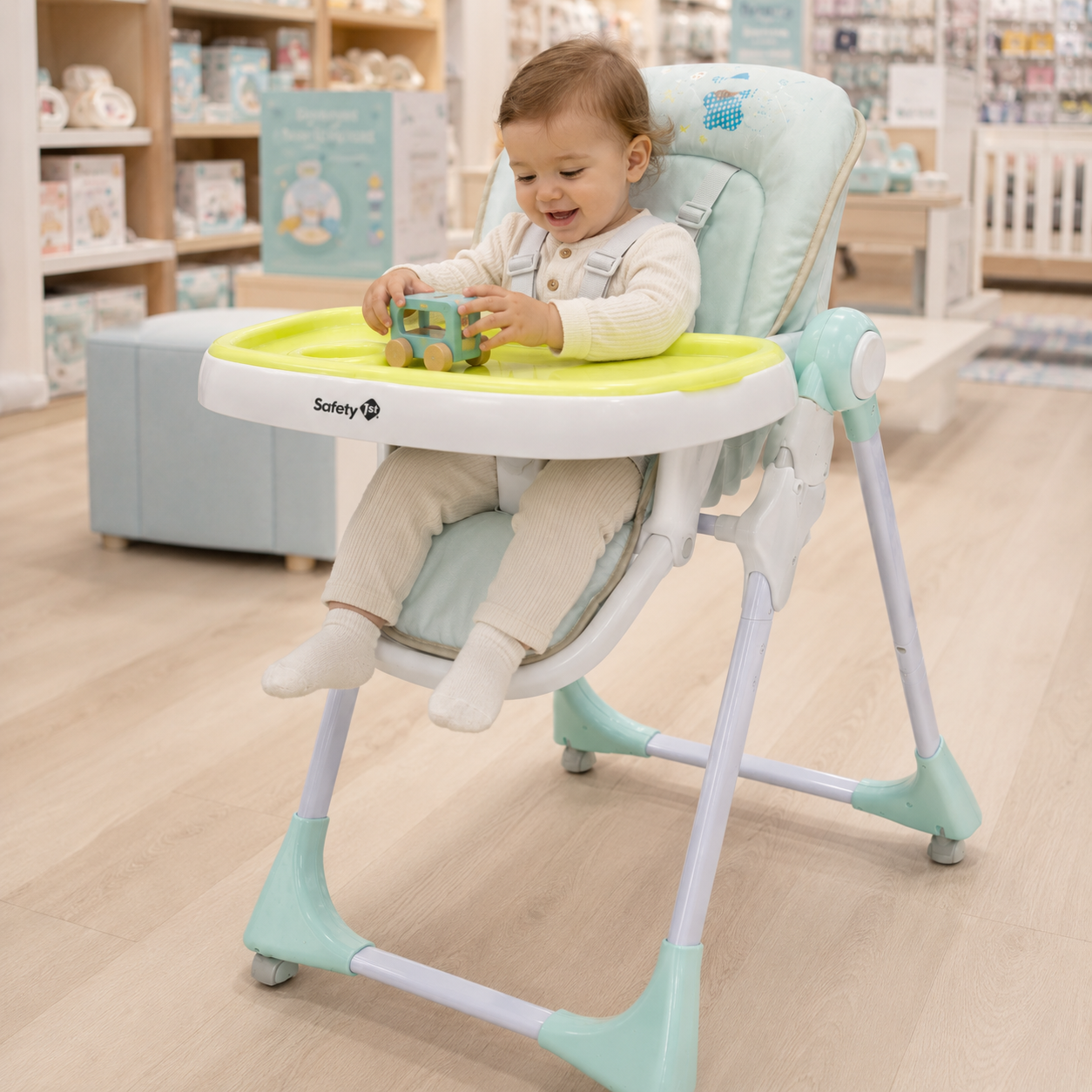 كرسي طعام للأطفال Safety بصينية صفراء قابل للطي – أخضر فاتح | Baby High Chair