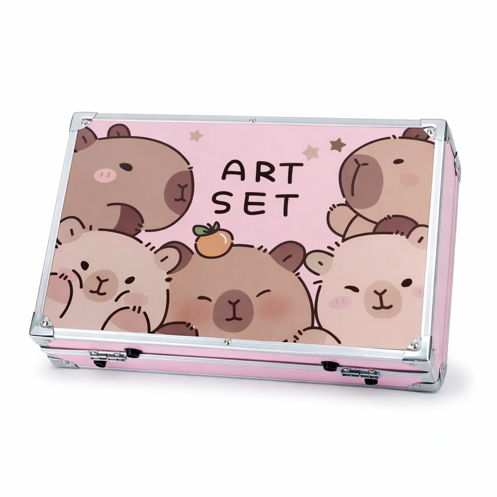 حقيبة أدوات الرسم والتلوين للأطفال – Art Set in Cute Bear Case مجموعة فنية مميزة بتصميم لطيف تمنح الأطفال تجربة ممتعة في الرسم، التلوين، والإبداع كل يوم