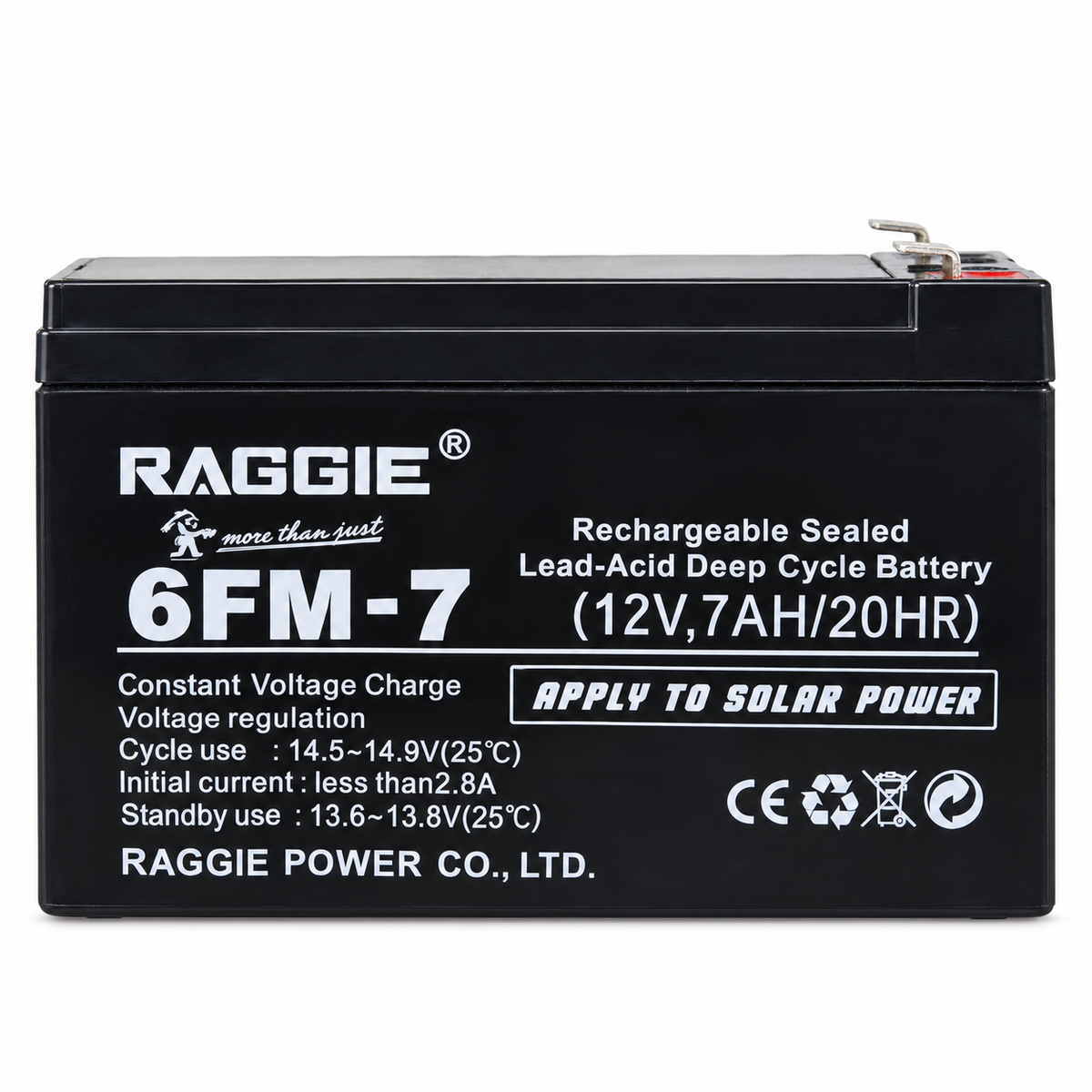 بطارية رصاصية RAGGIE 6FM-7 قابلة للشحن 12V 7Ah RAGGIE 6FM-7 Sealed Lead-Acid Battery