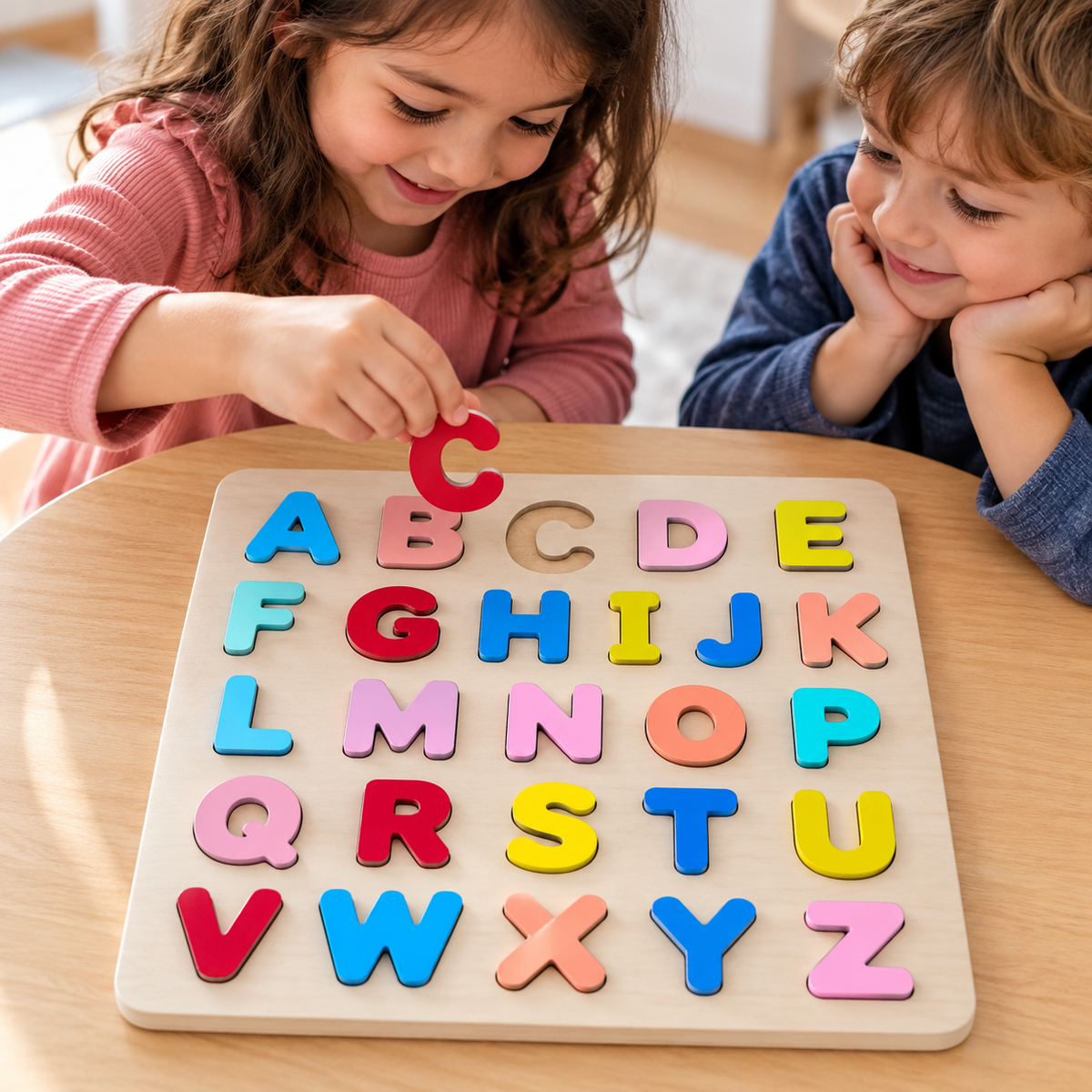 لوحة الحروف اللاتينية الخشبية للأطفال | Wooden ABC Alphabet Puzzle Board