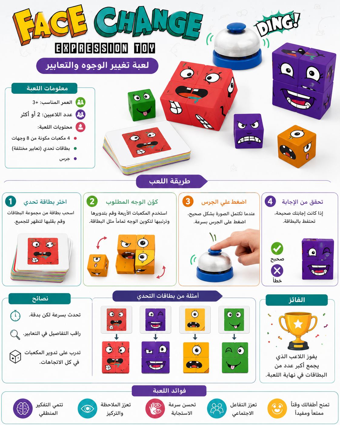 لعبة تعابير الوجوه التعليمية للأطفال +3 سنوات