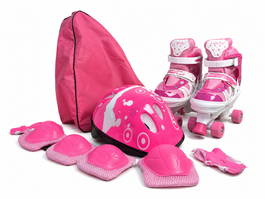 طقم تزحلق باور سوبرب وردي للبنات مع خوذة وواقيات وحقيبة | Power Superb Pink Roller Skates Set for Girls