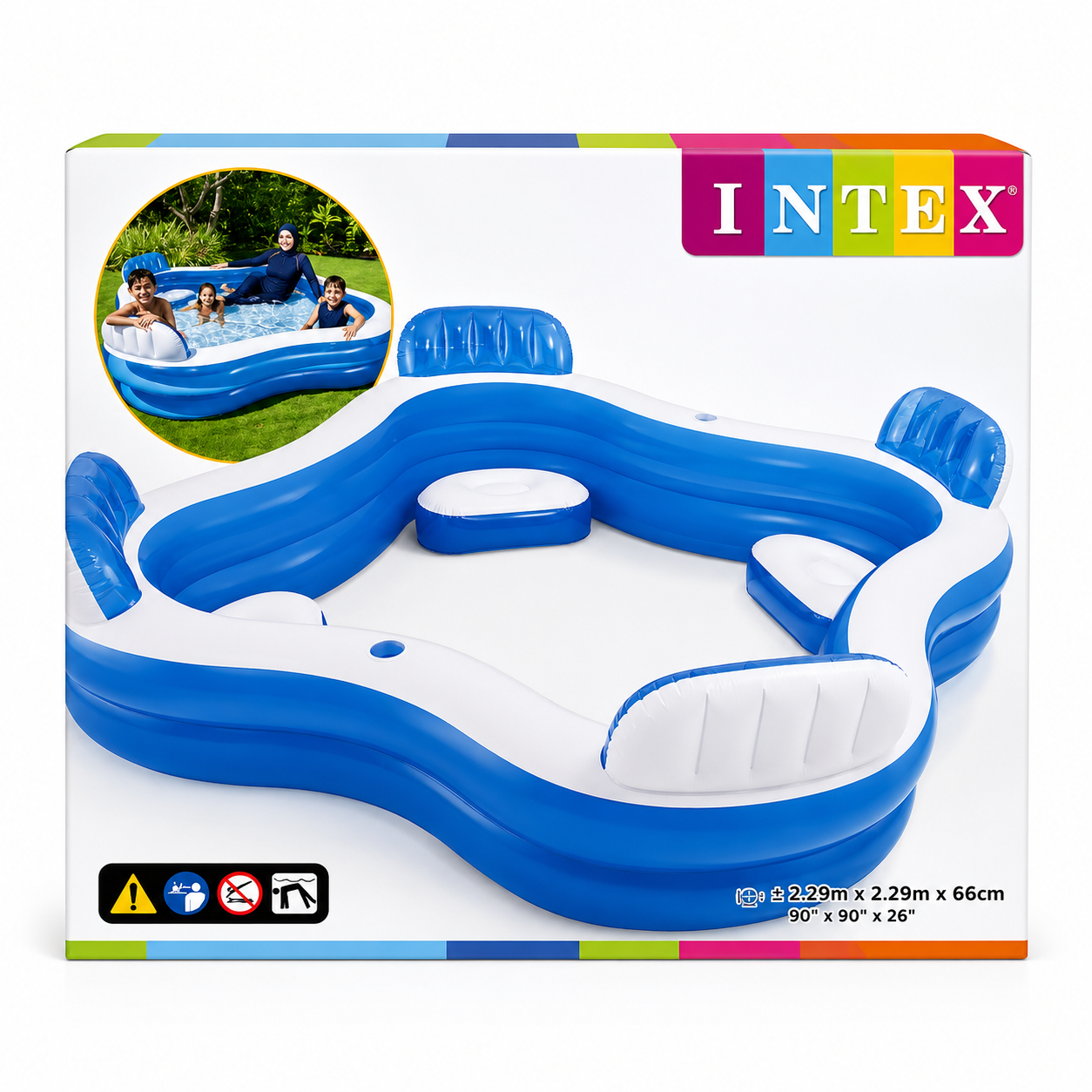 مسبح INTEX عائلي قابل للنفخ مع مقاعد مريحة بحجم 2.29m × 2.29m × 66cm | INTEX Family Lounge Pool