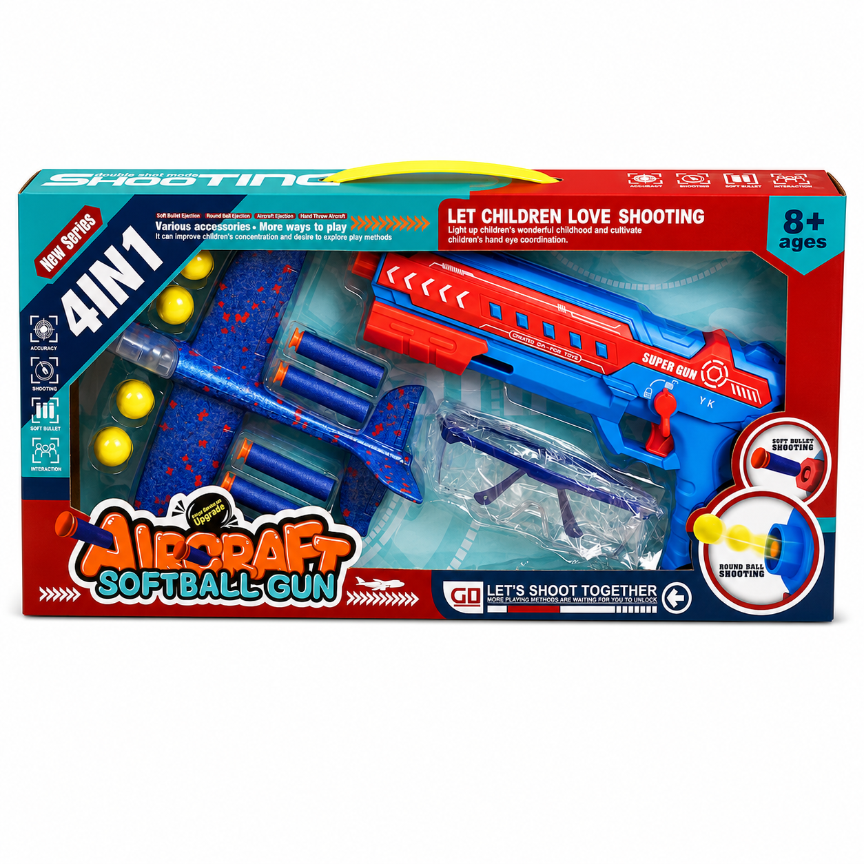 بندقية Aircraft Soft Ball Gun 4 في 1 للأطفال +8 سنوات