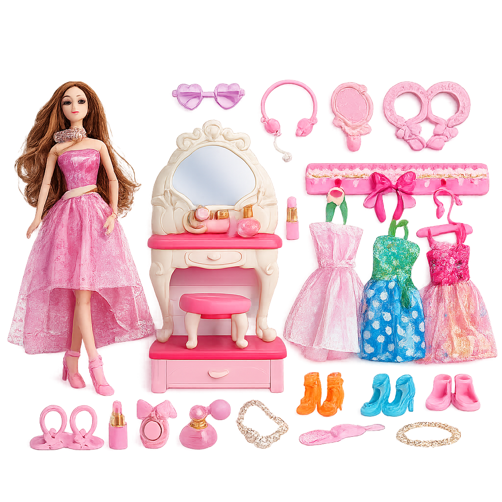 طقم دمية أزياء مع غرفة تبديل الملابس | Fashion Girl Dress-Up Doll Set