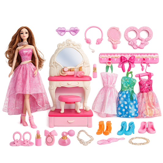 طقم دمية أزياء مع غرفة تبديل الملابس | Fashion Girl Dress-Up Doll Set